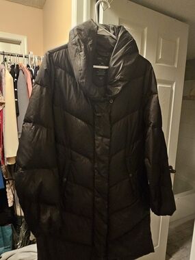 GAP Brown Long Women's Puffer Coat with Funnel Neck